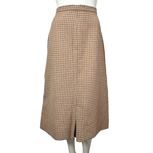 Vintage 70s-80s Check Midi Flare Skirt Vest Button Up CG Tan Wine Size Small - Picture 9 of 11